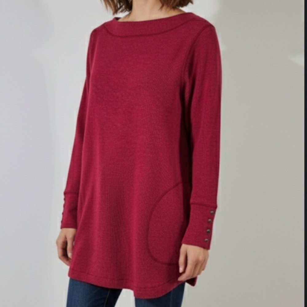 J.Jill Womens Waffle Knit Top Cotton Blend Cozy Long Sleeve Cottagecore Red XL
